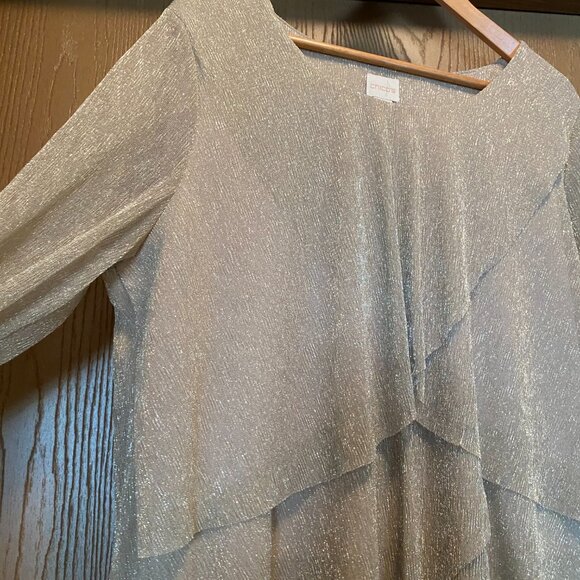 NWT Chico's Cocktail Gold Shimmer Metallic Layers Top Blouse Crossover 3 - Picture 2 of 6